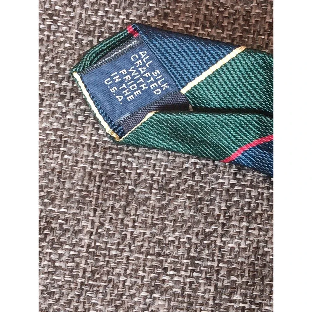 American Briar Tie 70s 80s 90s Y2K Mens Silk Green Blue Stripe 3.5 Wide 58 Long